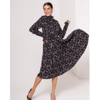 Черное принтованное платье с жаткой