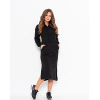 Черное миди платье из трикотажа на флисе