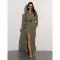 Длинное платье цвета хаки с разрезом