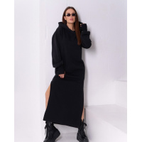 Черное теплое макси платье с разрезами