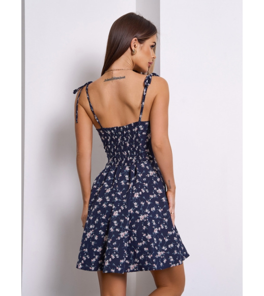 Темно-синий короткий сарафан на завязках