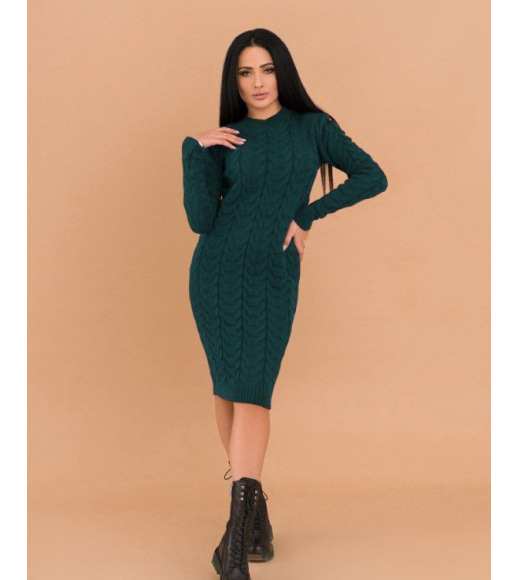 Зеленое вязаное шерстяное теплое платье