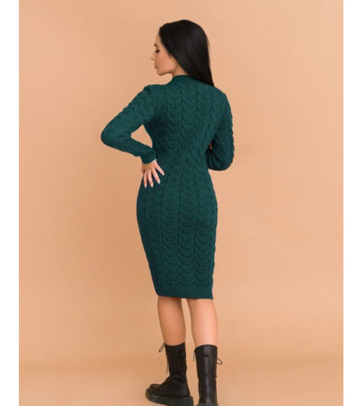 Зеленое вязаное шерстяное теплое платье
