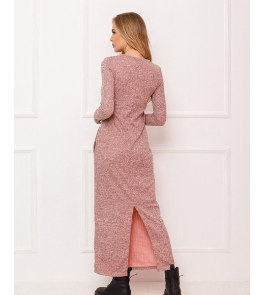 Розовое ангоровое длинное платье с карманами