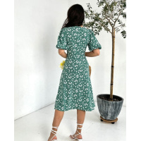 Оливкова квіткова сукня з об'ємними рукавами