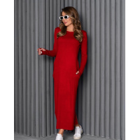 Красное длинное платье с карманами и разрезом