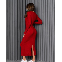 Червона довга сукня з кишенями та розрізом