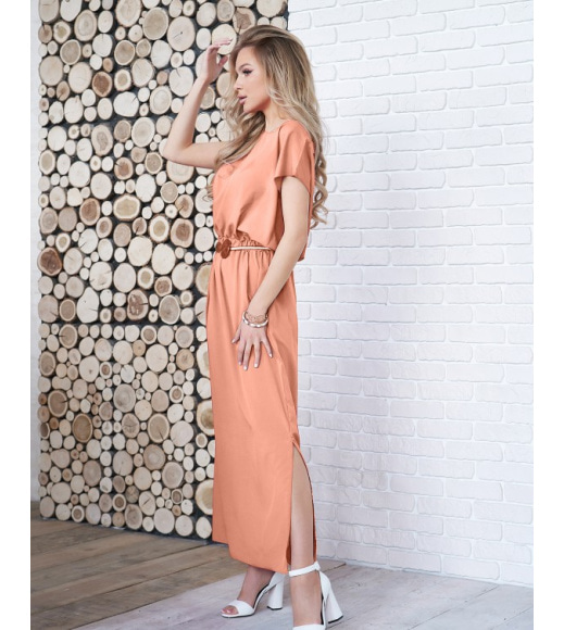 Персикове довге плаття з декоративною спинкою