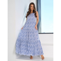 Синий длинный сарафан с цветочным мелким принтом