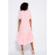 Рожеве плаття з софта асиметричного крою з повітряними воланами