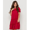 Красное расклешенное платье с воланами