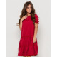 Красное расклешенное платье с воланами