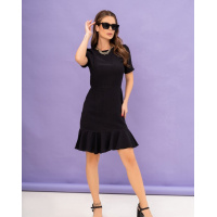 Черное льняное платье с нижним воланом