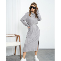 Серое ангоровое платье-гольф с пояском