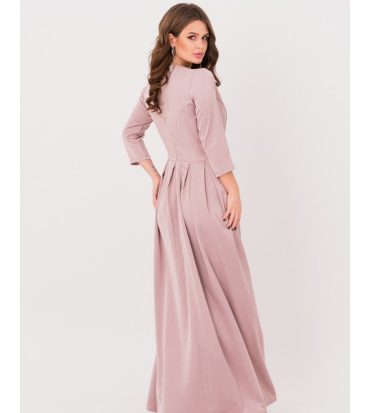 Сиреневое сатиновое длинное платье с декольте на запах