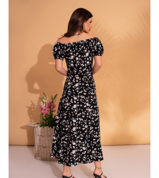 Чорна квіткова сукня з бавовни