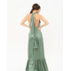 Оливкова шовкова довга сукня з відкритою спиною