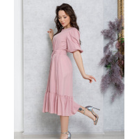 Розовое расклешенное платье с рукавами-фонариками