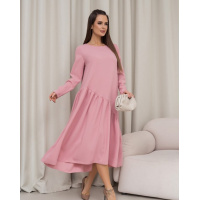 Розовое платье с асимметричным воланом