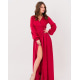 Атласное красное длинное платье с кроем на запах