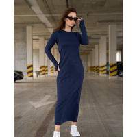 Темно-синее ангоровое длинное платье облегающего кроя