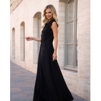 Черное длинное платье-рубашка из льна