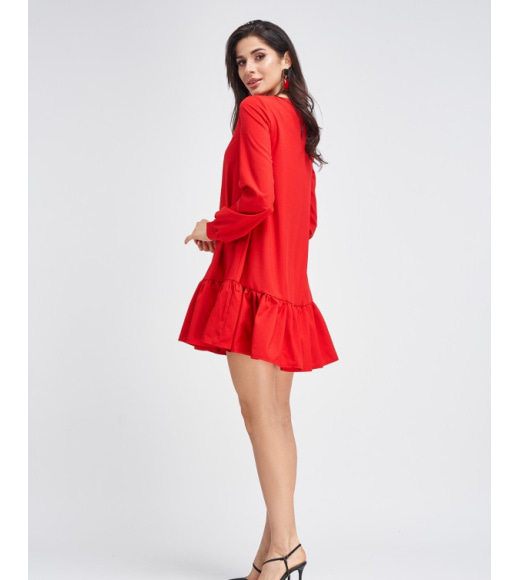 Червона розкльошена сукня з планкою на гудзиках