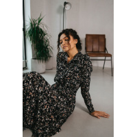 Черное длинное платье с цветочным принтом на длинный рукав Seventeen 2037.5273