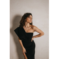 Черное силуэтное платье с декоративной накидкой и разрезом Seventeen 2035.5295