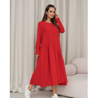 Красное платье с асимметричным воланом