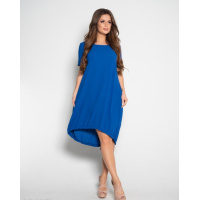 Синее свободное платье с короткими рукавами