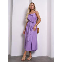 Сиреневый льняной сарафан кроя на запах