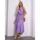 Сиреневый льняной сарафан кроя на запах