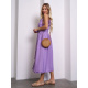 Сиреневый льняной сарафан кроя на запах