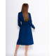 Синее вельветовое приталенное платье с планкой
