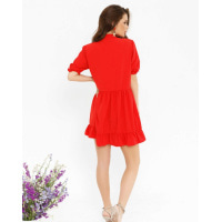 Красное платье-трапеция с рюшами и воланами