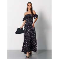 Черное хлопковое платье бандо с разрезами