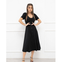 Черное ретро платье с пуговицами