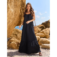 Длинный расклешенный сарафан из черного льна