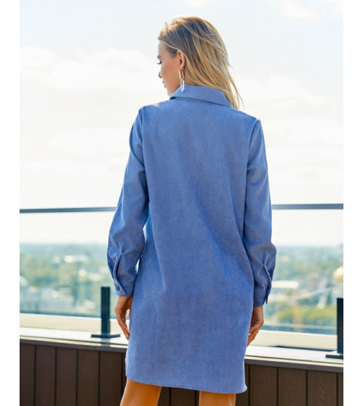 Вельветова блакитна сукня-сорочка на ґудзиках