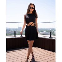 Черный льняной сарафан с вырезом