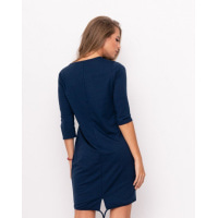 Темно-синє однотонне плаття з двонитки з кишенями попереду