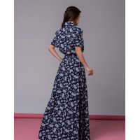 Длинное синее платье-рубашка с цветочным принтом
