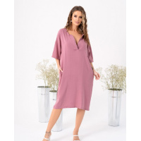 Розовое хлопковое платье с вырезом у горловины