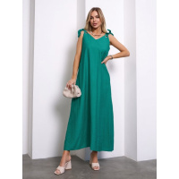 Зеленый льняной сарафан на завязках
