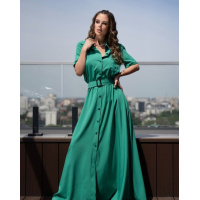 Зеленое длинное платье-рубашка на пуговицах