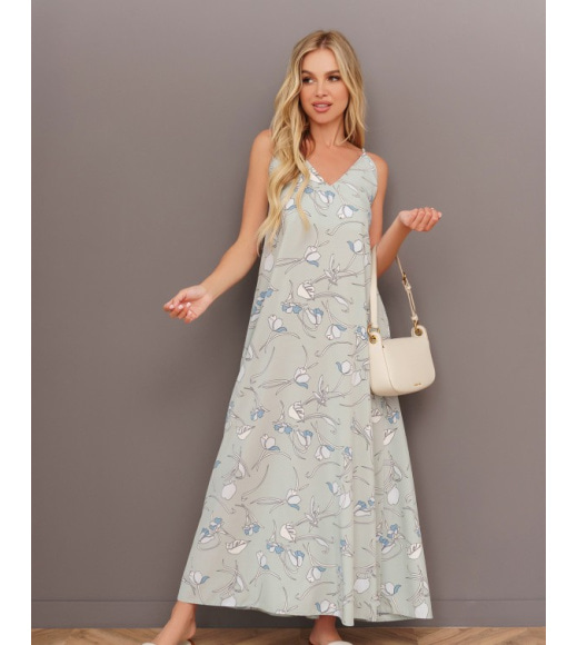 Оливкова сукня-комбінація з квітковим принтом
