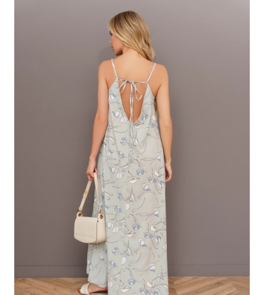 Оливковое платье-комбинация с цветочным принтом