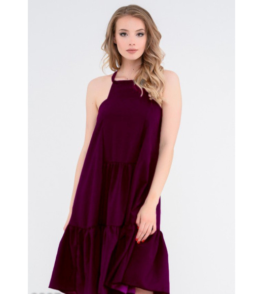 Фиолетовое короткое платье со скрещенными на спине бретельками