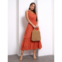 Терракотовое хлопковое платье с вырезом на спинке